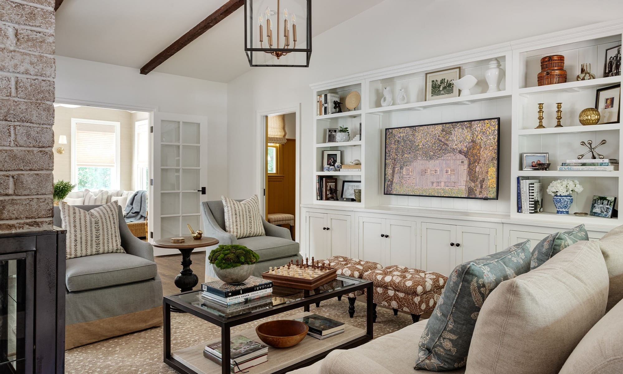 Topsfield Transitional Interior Design Kitchen Living Room